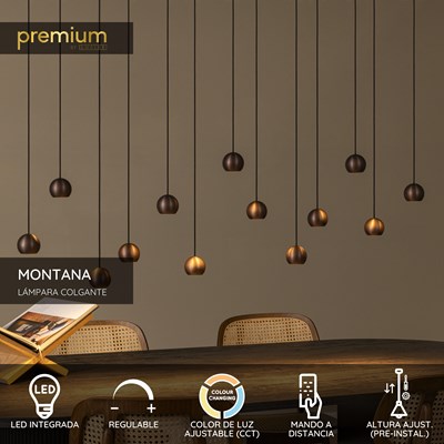 Lucide MONTANA - Lámpara colgante - LED Regul. - CCT - 13x5,7W 2700K/4000K - Adecuado para dobles alturas y techos altos - Café | Premium